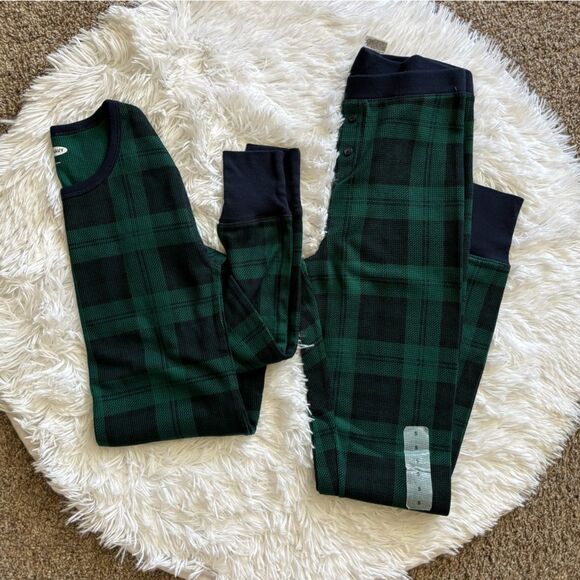 Old Navy Pajama Set New Pants & Top Green Blue Checkered Womens Size Small - Picture 5 of 7